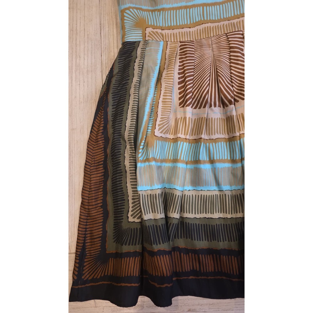 Nicole Miller Strapless Scarf Print Mini Dress Blue Green Brown Pocket 10 - Picture 5 of 12